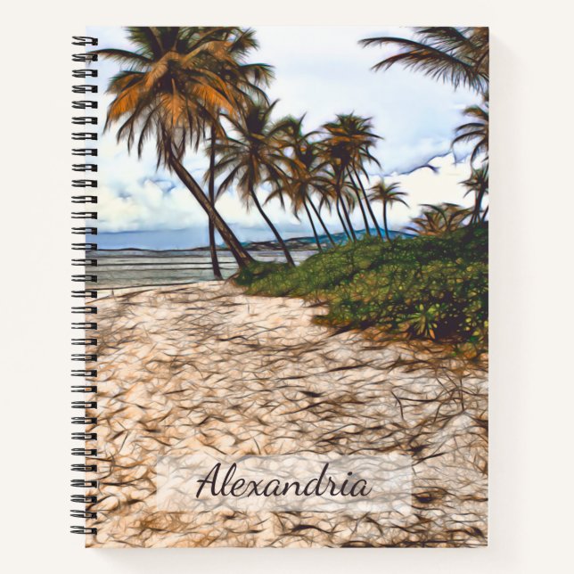 Tropical Beach Sand Palm Trees Personalize Notebook (Front)
