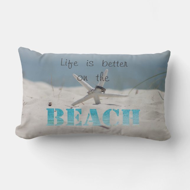 Tropical Beach,Sand ,Seastar,Wedding Rings Lumbar Pillow (Front)