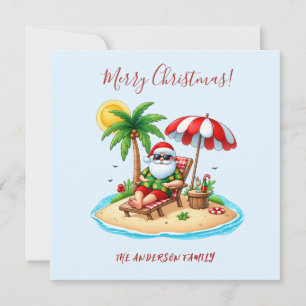 Tropical Beach & Santa Christmas Card