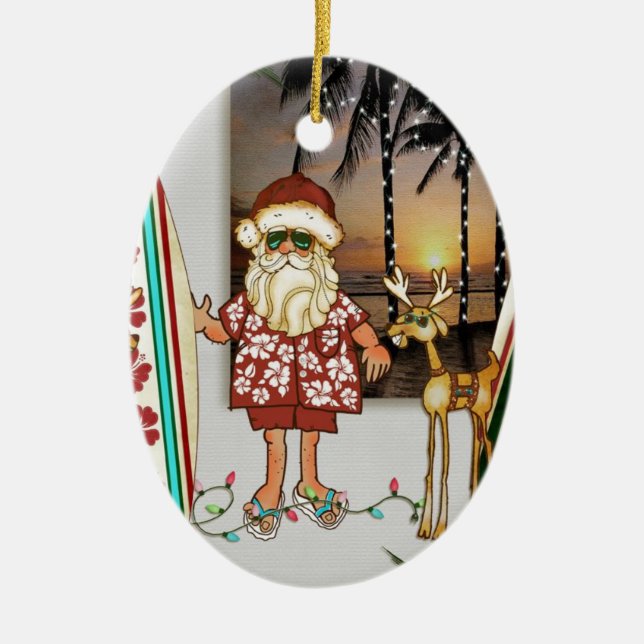 Tropical Beach Santa Christmas Ornament (Front)