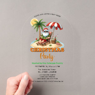 Tropical Beach & Santa Christmas Party Acrylic Invitations