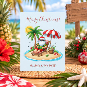 Tropical Beach & Santa Christmas Postcard