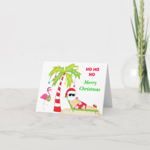 Tropical Beach Santa Holiday Card
