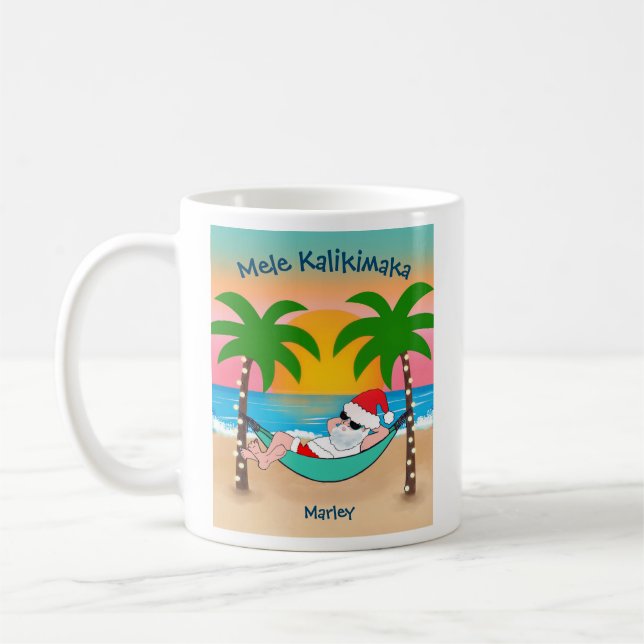 Tropical Beach Santa Mele Kalikimaka Christmas Coffee Mug (Left)