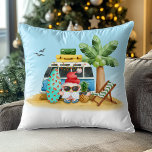 Tropical Beach Santa Palm Tree Christmas Throw Pillow<br><div class="desc">This design may be personalized by choosing the Edit Design option. You may also transfer onto other items. Contact me at colorflowcreations@gmail.com or use the chat option at the top of the page if you wish to have this design on another product or need assistance with this design. See more...</div>