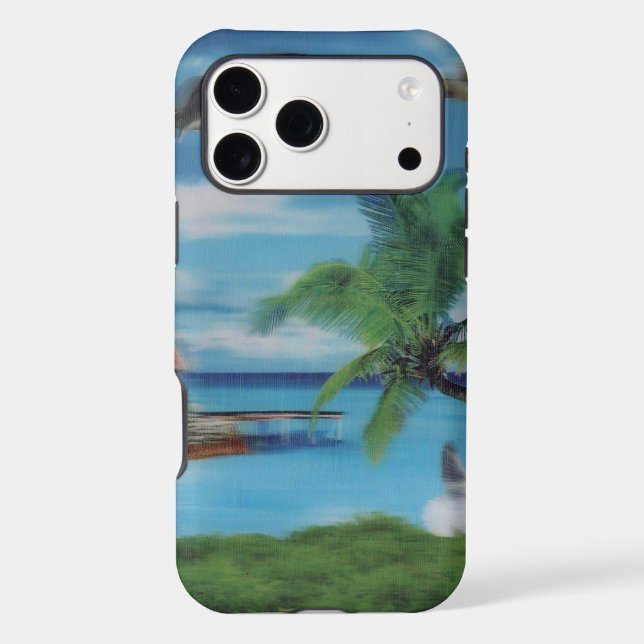 Tropical Beach Scene Art Imprimer iPhone 16 Coque (Verso)