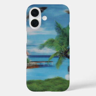 Tropical Beach Scene Art Print iPhone 16 Case