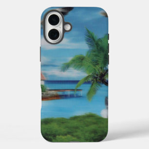 Tropical Beach Scene Art Print iPhone 16 Plus Case