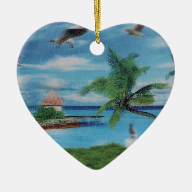 Tropical Beach Scene Art Print Ceramic Ornament (Front)