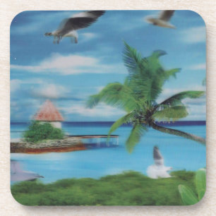 Tropical Beach Scene Art Print Coaster