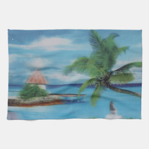 Tropical Beach Scene Art Print Kitchen Towel