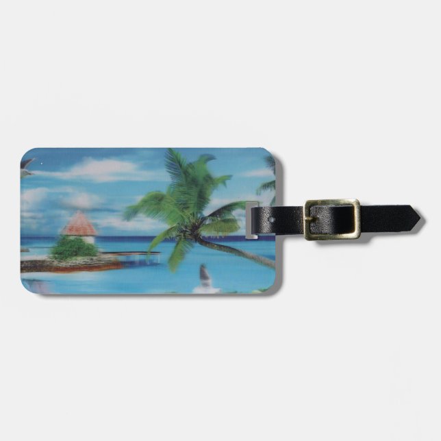 Tropical Beach Scene Art Print Luggage Tag (Front Horizontal)