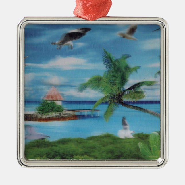 Tropical Beach Scene Art Print Metal Ornament (Front)