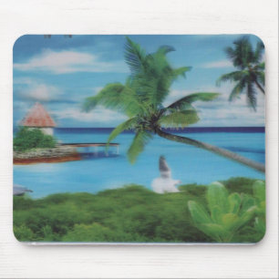 Tropical Beach Scene Art Print Mouse Pad