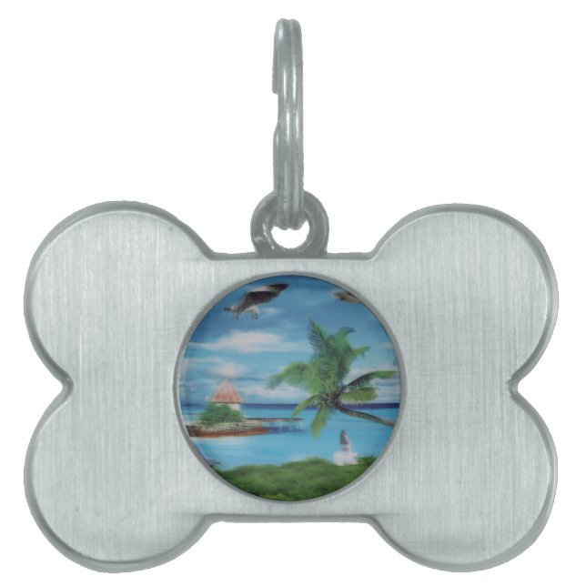 Tropical Beach Scene Art Print Pet ID Tag (Front)