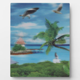 Tropical Beach Scene Art Print Plaque