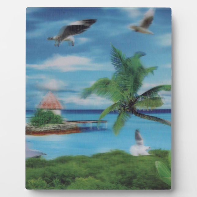 Tropical Beach Scene Art Print Plaque (Front)