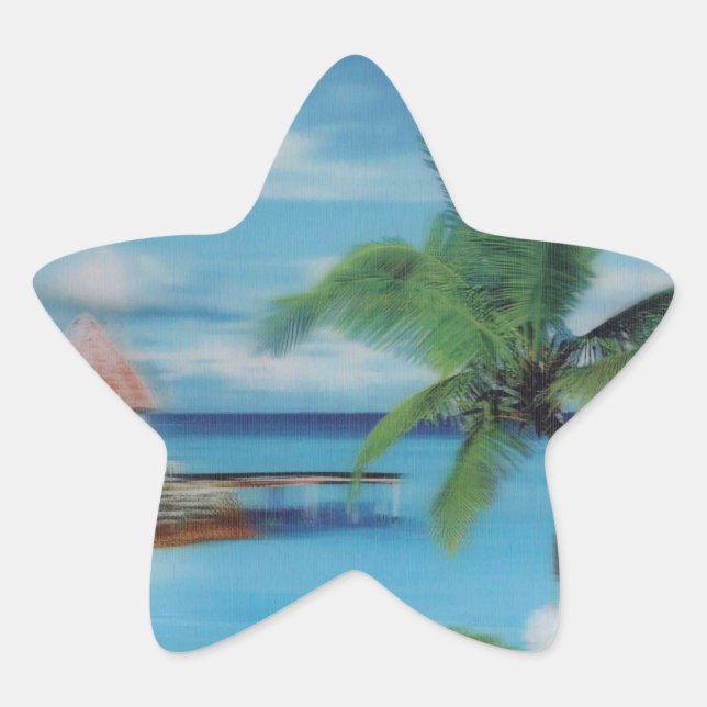 Tropical Beach Scene Art Print Star Sticker (Front)