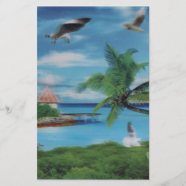 Tropical Beach Scene Art Print Stationery (Front)