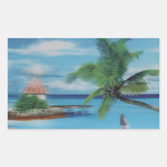 Tropical Beach Scene Art Print Sticker (Front)