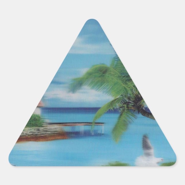 Tropical Beach Scene Art Print Triangle Sticker (Front)