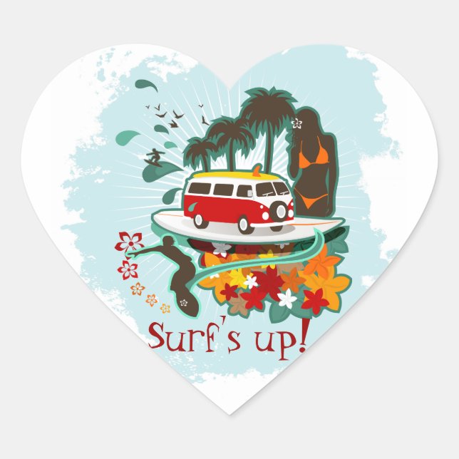 Tropical Beach Scene Heart Sticker (Front)