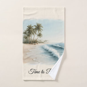 Tropical Beach Scene in a Watercolor Style Hand Towel