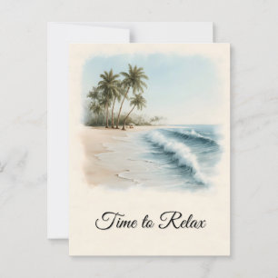 Tropical Beach Scene in a Watercolor Style Postcard