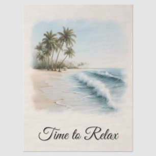 Tropical Beach Scene in a Watercolor Style Tissue Paper