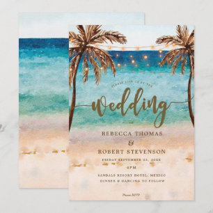 tropical beach scene modern wedding invitation