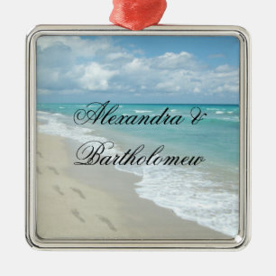 Tropical Beach Scene Personalized Keepsake Metal Ornament