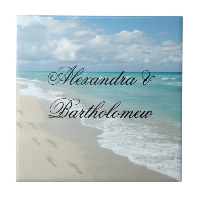 Tropical Beach Scene Personalized Keepsake Tile (Front)