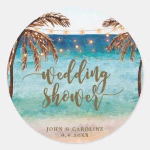 tropical beach scene wedding shower favour sticker
