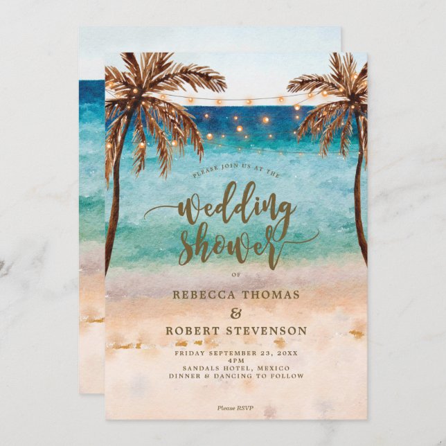 tropical beach scene wedding shower invitation (Front/Back)