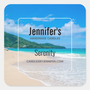 Tropical Beach Scenic Photo Candle Business Square Sticker