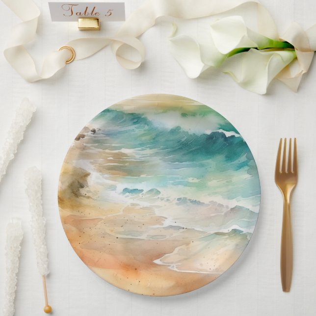 Tropical Beach Sea and Sand Ocean Coast Paper Plate (Wedding)