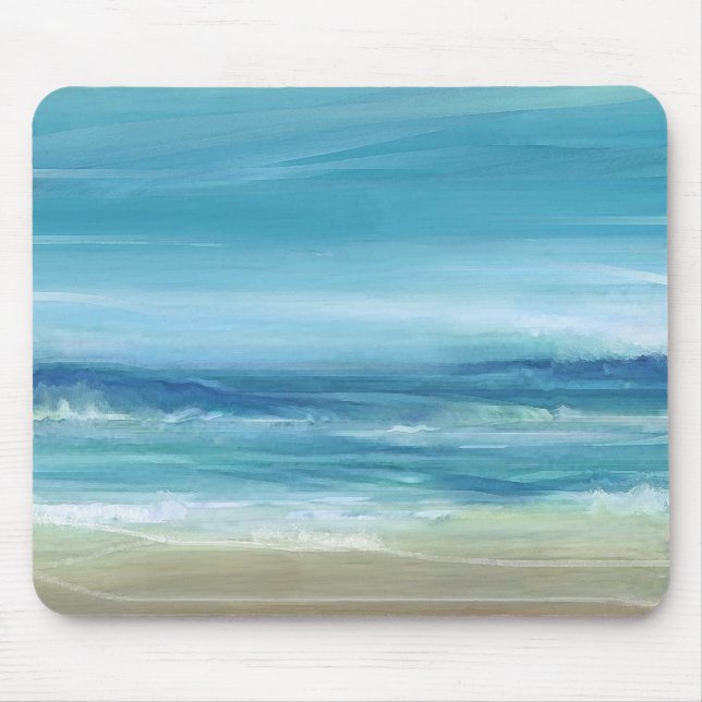 Tropical Beach Sea Blue Ocean Waves Watercolor Mouse Pad (Front)