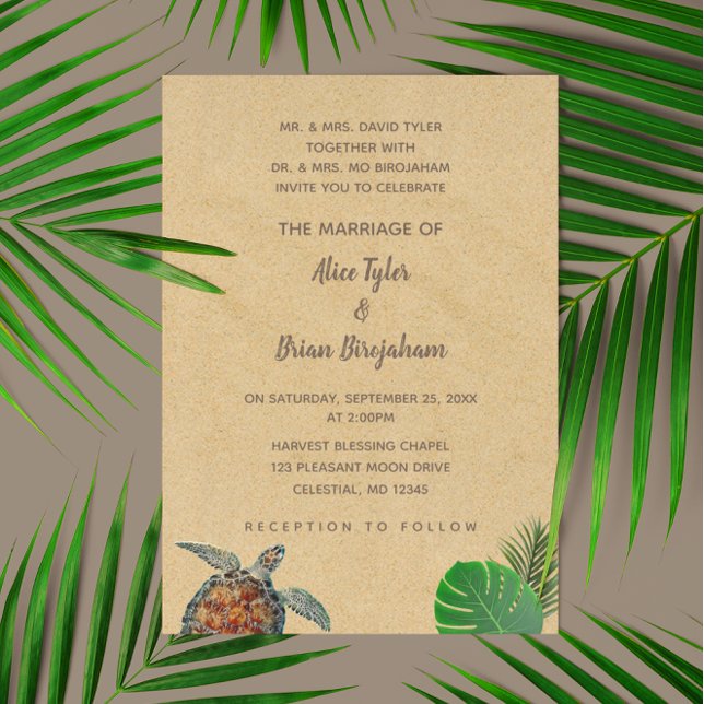 Tropical Beach Sea Turtle Wedding Invitation (Creator Uploaded)