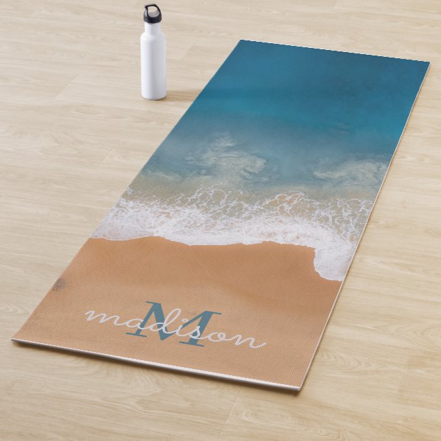 Tropical Beach Sea Wave Personalized Monogram  Yoga Mat (In Situ)