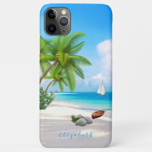 Tropical Beach Seascape Illustration Custom Name iPhone 11 Pro Max Case