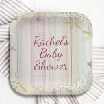 Tropical Beach Seashell Baby Shower Boho Chic Paper Plate<br><div class="desc">Thank You Tropical Beach Seashell Baby Shower Boho Chic Modern Party Paper Plates features a pretty beach themed design in pastel colours with seashells and your custom text in the centre in elegant pink calligraphy script typography. Perfect baby shower party supplies. Designed by Evco Studio www.zazzle.com/store/evcostudio</div>