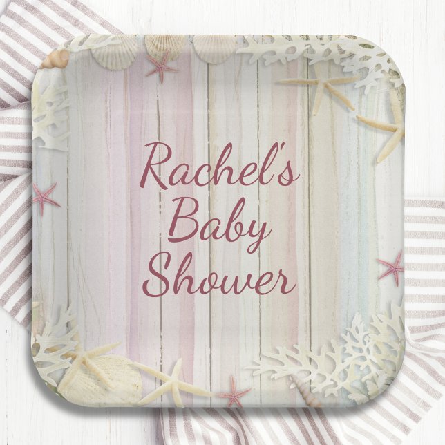 Tropical Beach Seashell Baby Shower Boho Chic Paper Plate (Creator Uploaded)