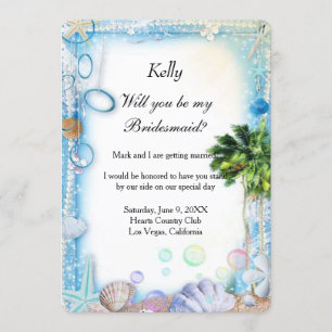 Tropical Beach Seashell Wedding Bridesmaids Card