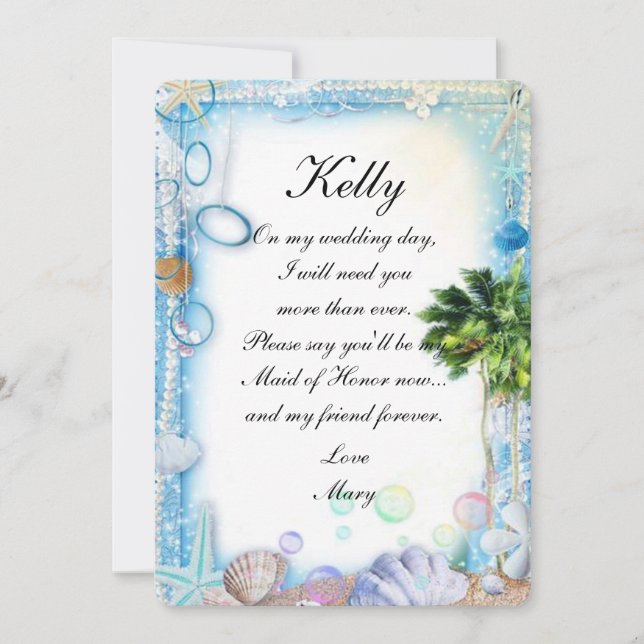 Tropical Beach Seashell Wedding Maid Of Honour Invitation (Front)