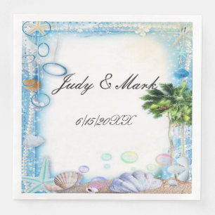 Tropical Beach Seashell Wedding Paper Napkins