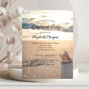 Tropical Beach Seashell Wine Glass Retirement Invitation
