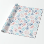 Tropical Beach Seashells Pattern Wrapping Paper<br><div class="desc">Add some coastal style to your presents with this seashell pattern gift wrap in navy blue,  aqua and coral. Great for beach,  tropical and nautical themes.</div>