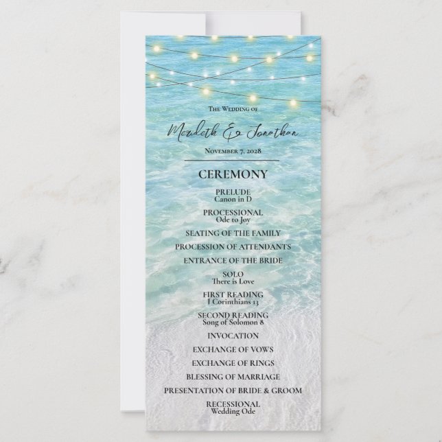 Tropical Beach Seaside String Light Wedding  (Front)