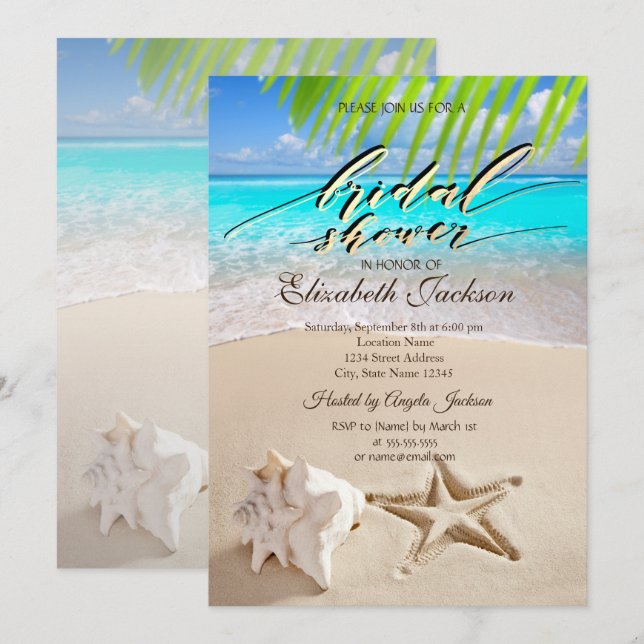 Tropical Beach,Seastar,Seashell Bridal Shower Invitation (Front/Back)