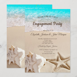 Tropical Beach,Seastar,Seashell Engagement Invitation